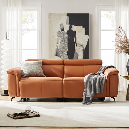 Evaristo Power Sofa – Caramel Power Reclining Leather Sofa with Adjustable Headrests
