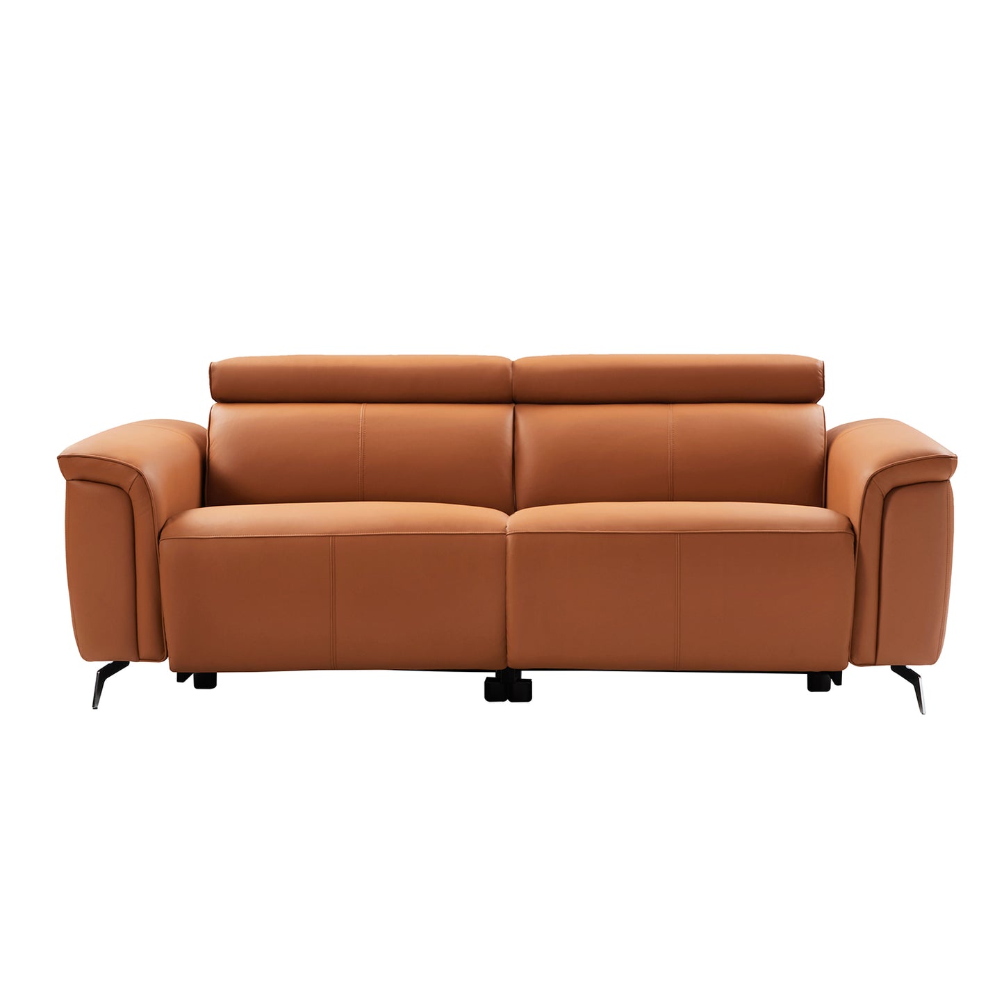 Evaristo Power Sofa – Caramel Power Reclining Leather Sofa with Adjustable Headrests