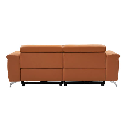 Evaristo Power Sofa – Caramel Power Reclining Leather Sofa with Adjustable Headrests