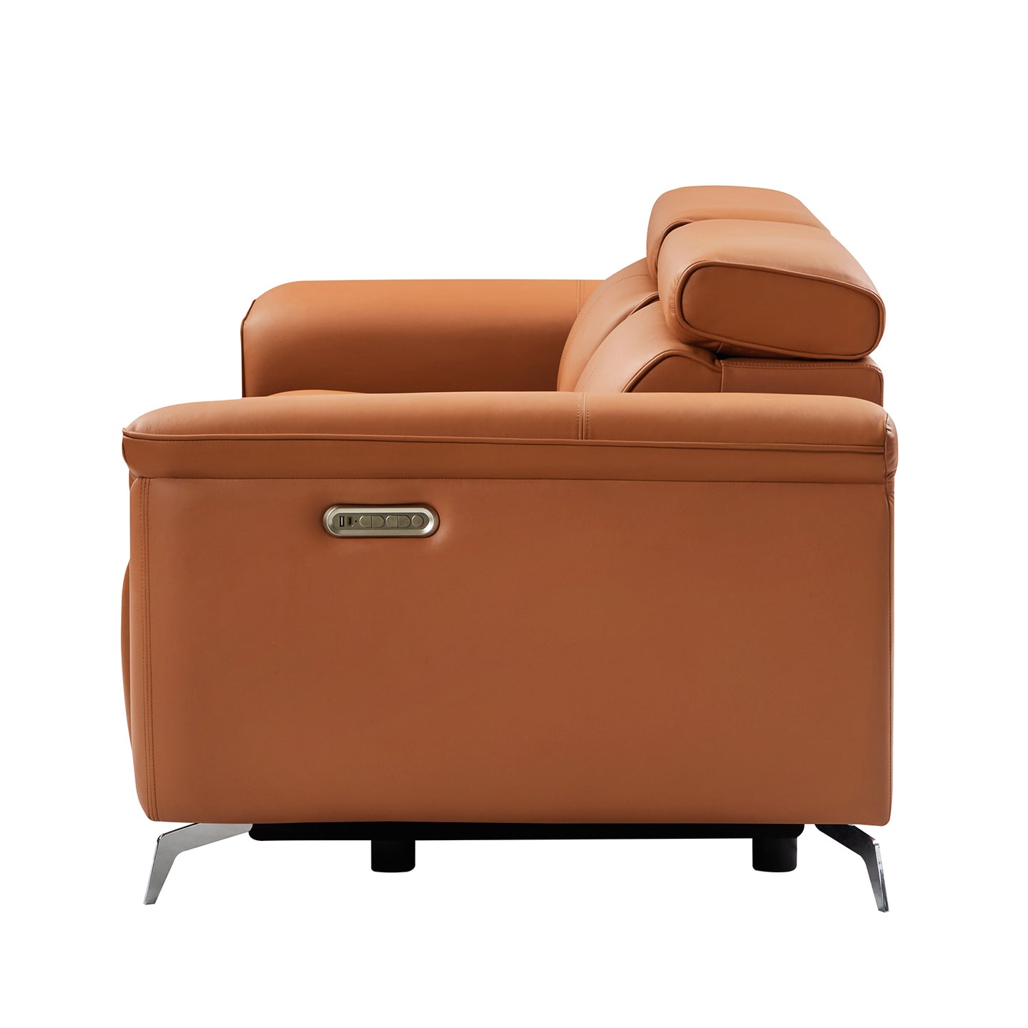Evaristo Power Sofa – Caramel Power Reclining Leather Sofa with Adjustable Headrests