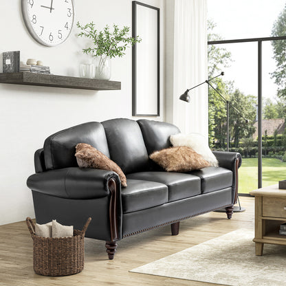 Dietmar Genuine Leather Sofa – Black Curved Leather Nailhead Sofa
