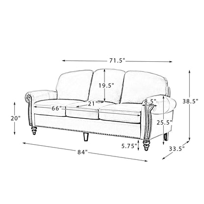 Dietmar Genuine Leather Sofa – Black Curved Leather Nailhead Sofa