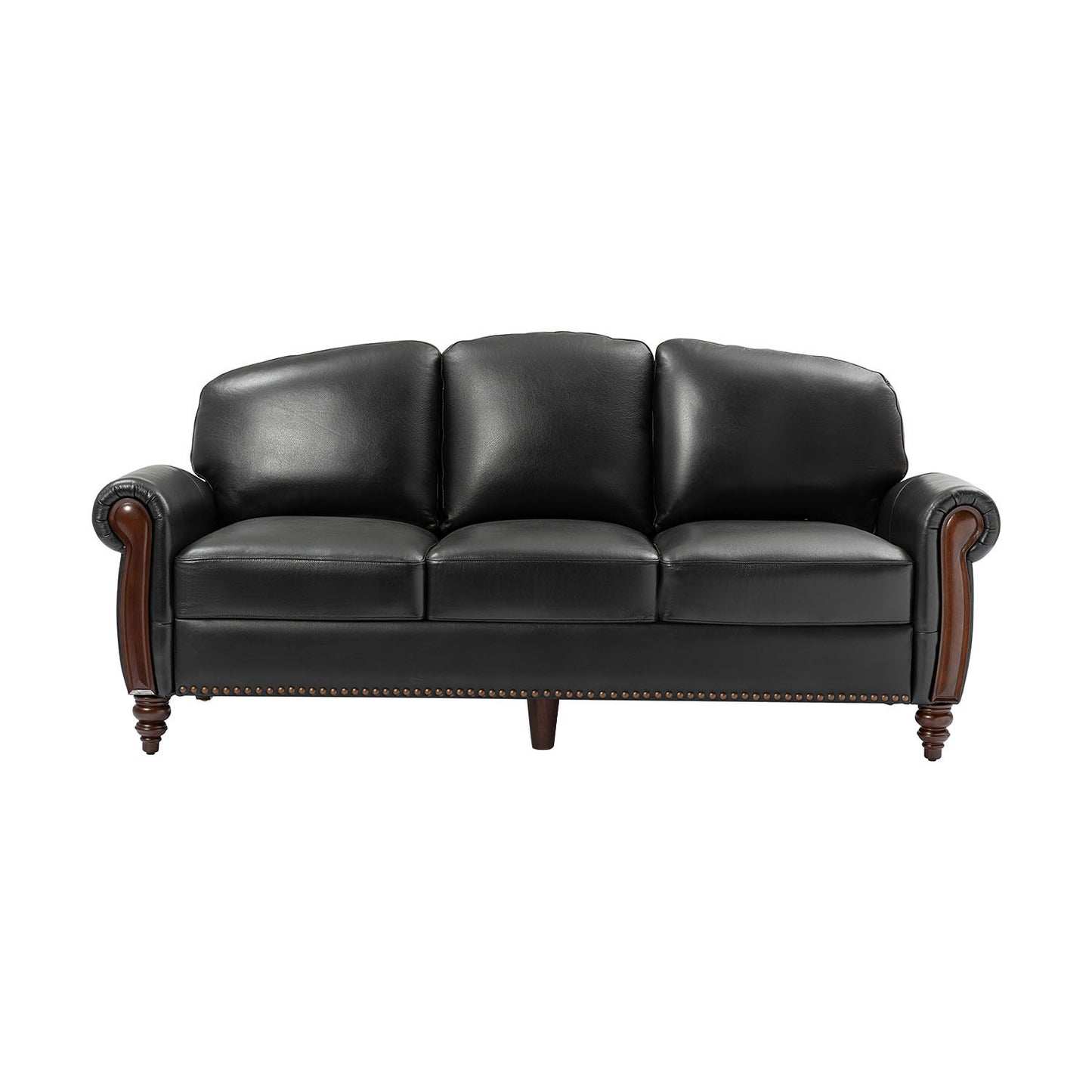 Dietmar Genuine Leather Sofa – Black Curved Leather Nailhead Sofa