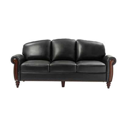 Dietmar Genuine Leather Sofa – Black Curved Leather Nailhead Sofa