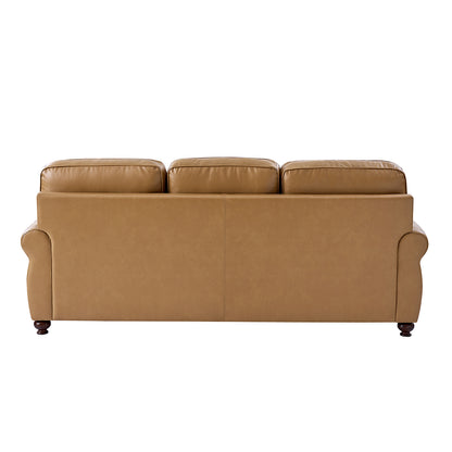Gerardo Genuine Leather Sofa – Camel Rolled Arm Nailhead Sofa