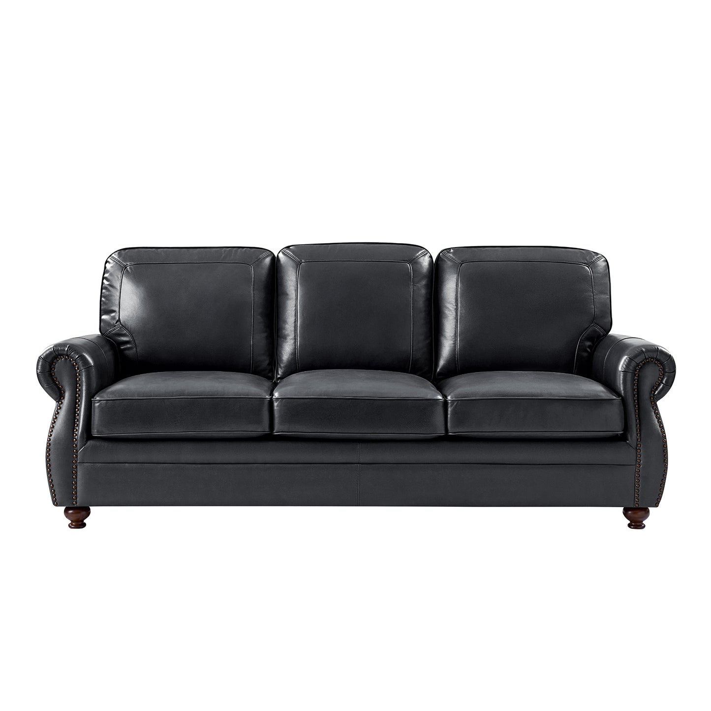 Gerardo Genuine Leather Sofa – Navy Blue Rolled Arm Nailhead Sofa