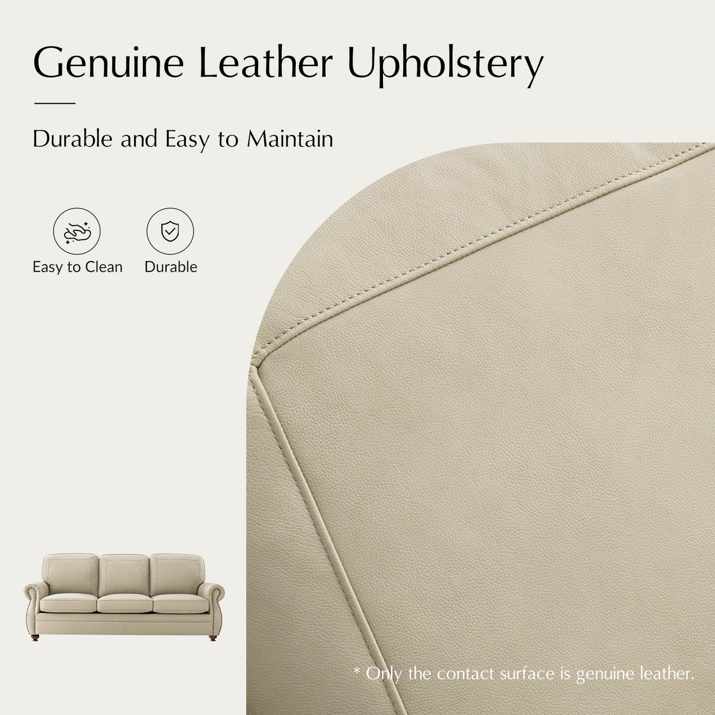 Gerardo Genuine Leather Sofa – Tan Rolled Arm Nailhead Sofa