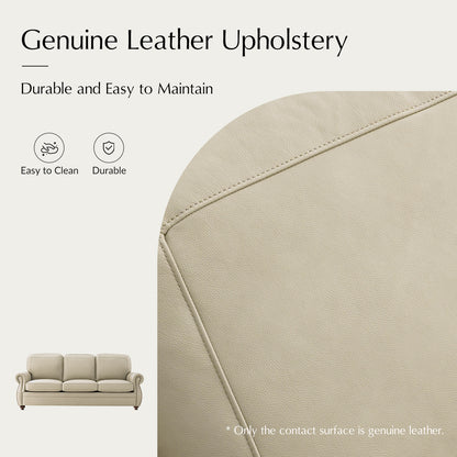 Gerardo Genuine Leather Sofa – Tan Rolled Arm Nailhead Sofa