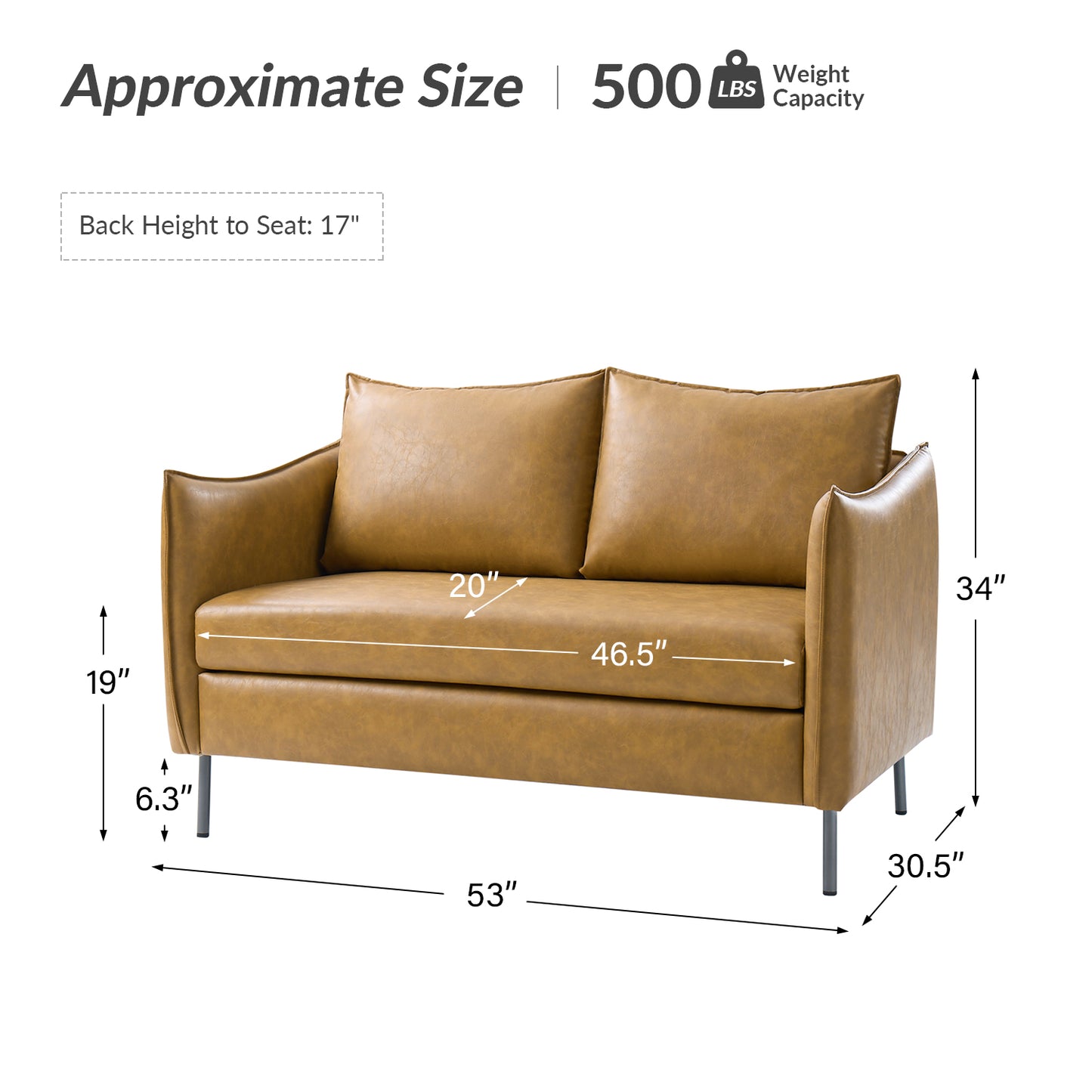 Monroe Loveseat – Camel Modern Industrial Loveseat