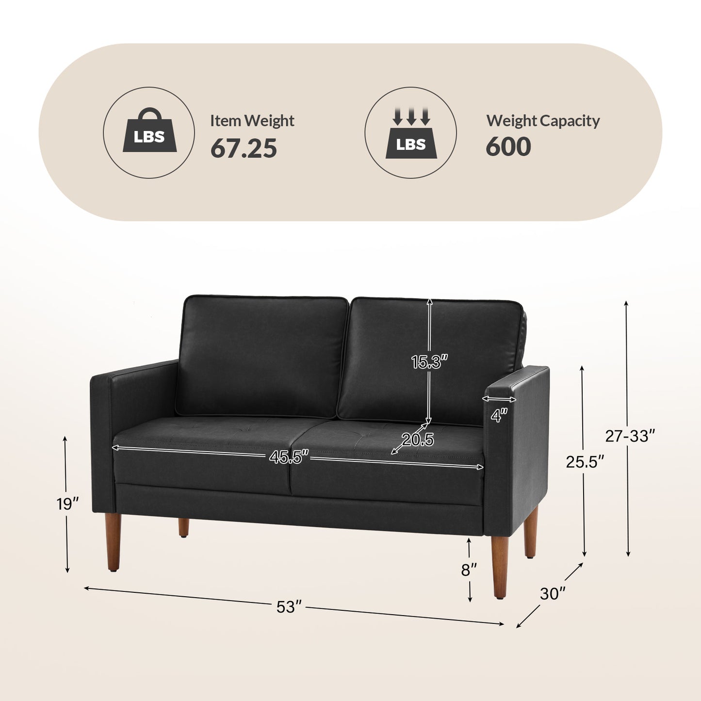 Salma Sofa – Black Mid-Century Tufted Loveseat