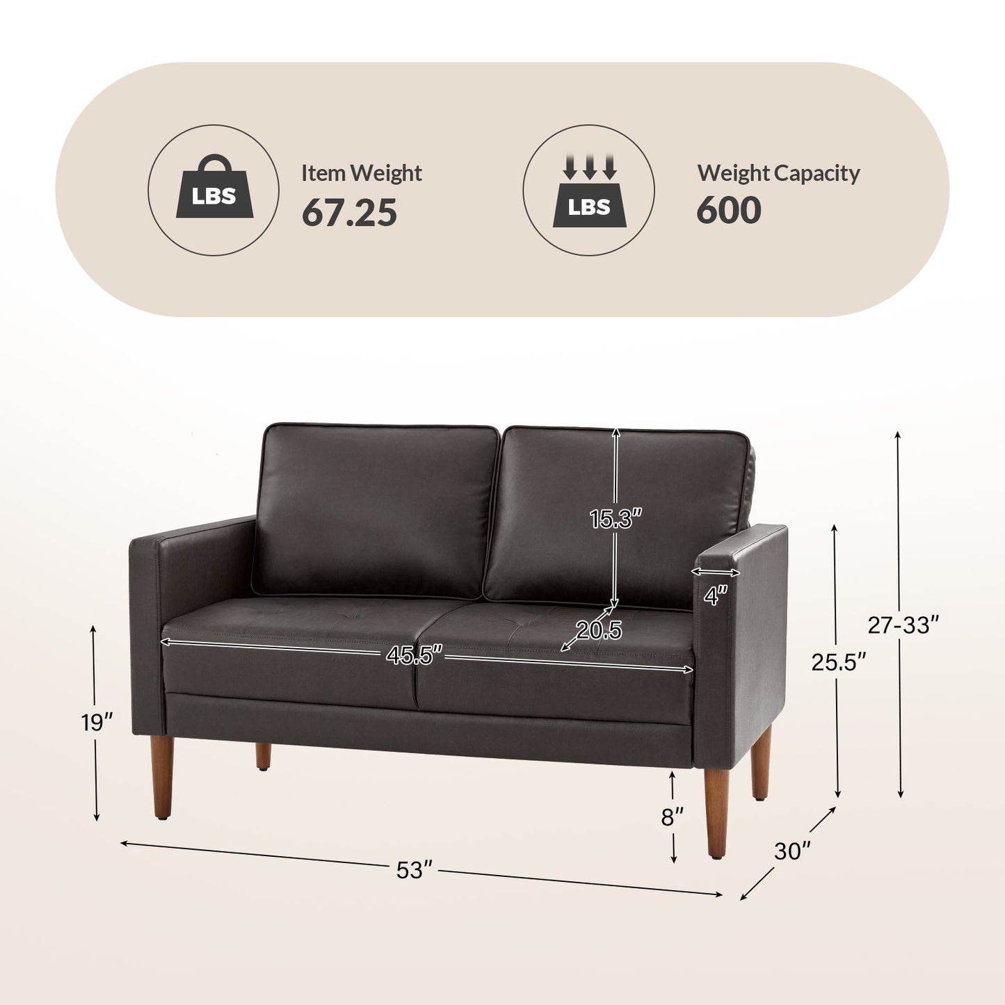 Salma Sofa – Brown Mid-Century Tufted Loveseat