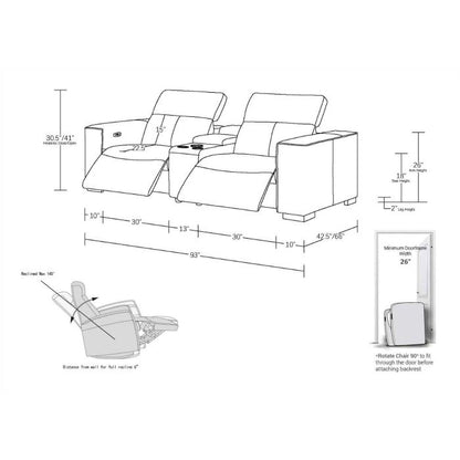 The Meridian – Light Gray Genuine Leather Dual Power Reclining Console Loveseat
