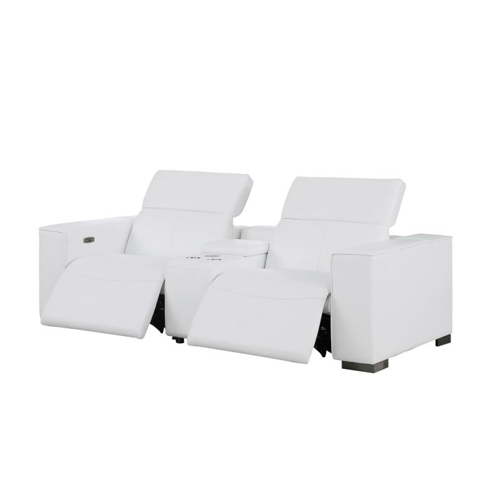 The Valencia – White Genuine Leather Dual Power Reclining Console Loveseat