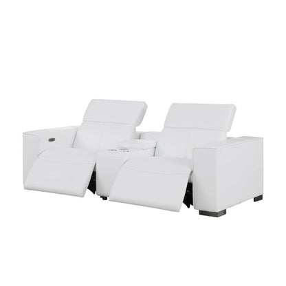 The Valencia – White Genuine Leather Dual Power Reclining Console Loveseat