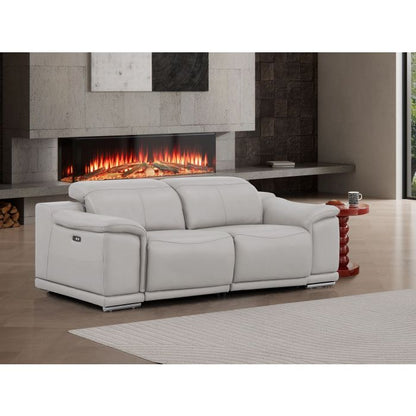 The Ellison – Light Gray Genuine Leather Dual Power Reclining Loveseat