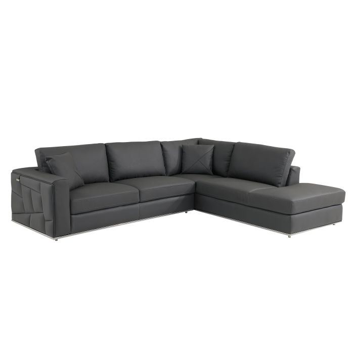 The Valerio – Dark Gray Italian Leather Right-Arm Facing Sectional