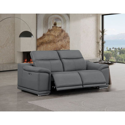 The Grayson – Dark Gray Genuine Leather Dual Power Reclining Loveseat