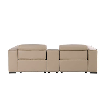 The Cortona – Beige Genuine Leather Dual Power Reclining Console Loveseat