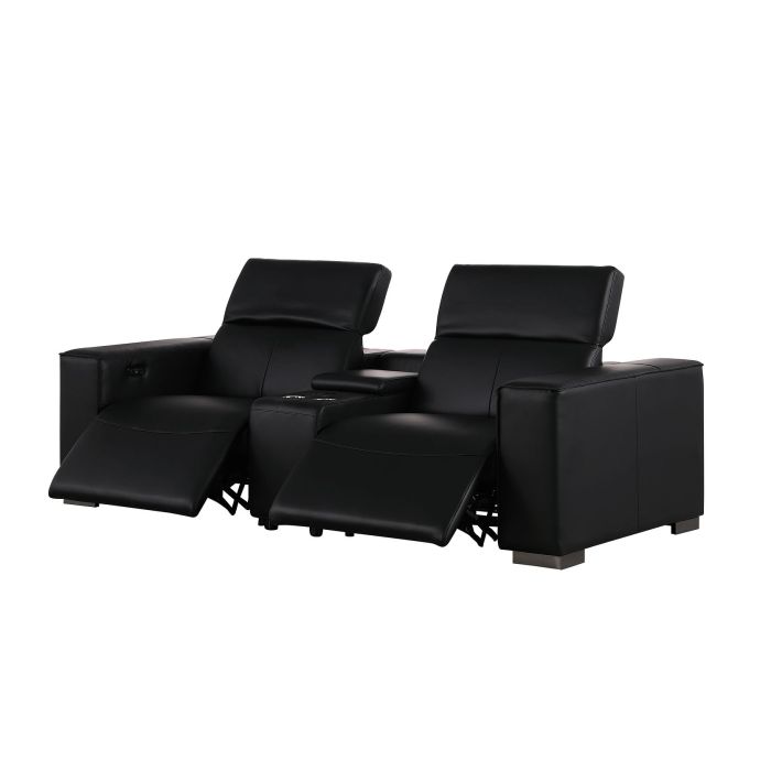 The Bellanova – Black Genuine Leather Dual Power Reclining Console Loveseat