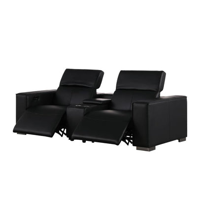 The Bellanova – Black Genuine Leather Dual Power Reclining Console Loveseat