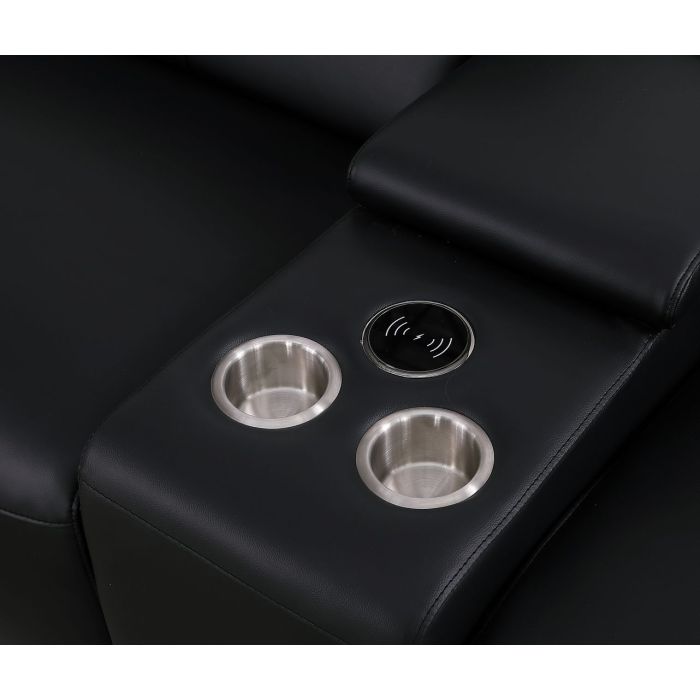 The Bellanova – Black Genuine Leather Dual Power Reclining Console Loveseat