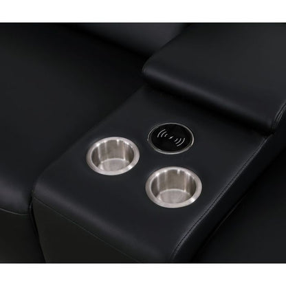 The Bellanova – Black Genuine Leather Dual Power Reclining Console Loveseat