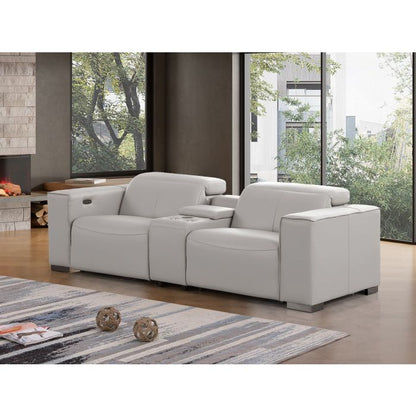 The Meridian – Light Gray Genuine Leather Dual Power Reclining Console Loveseat