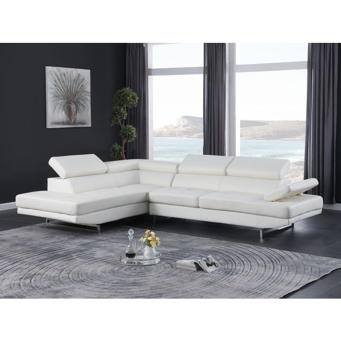 The Alessio – White Leather Left-Arm Facing Chaise Sectional