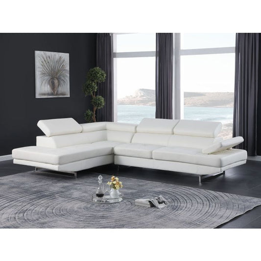 The Alessio – White Leather Left-Arm Facing Chaise Sectional