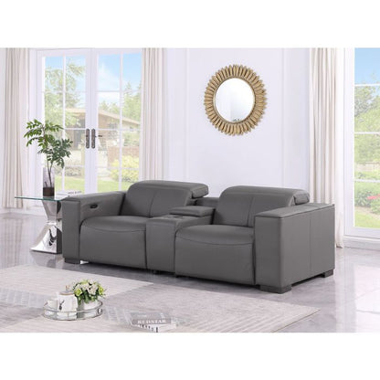 The Serrano – Dark Gray Genuine Leather Dual Power Reclining Console Loveseat