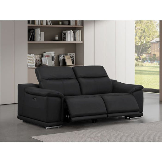 The Draven – Black Genuine Leather Dual Power Reclining Loveseat