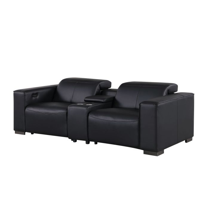 The Bellanova – Black Genuine Leather Dual Power Reclining Console Loveseat