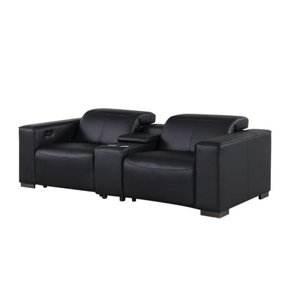The Bellanova – Black Genuine Leather Dual Power Reclining Console Loveseat