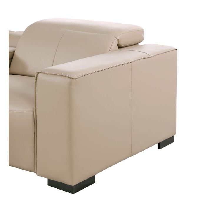The Cortona – Beige Genuine Leather Dual Power Reclining Console Loveseat