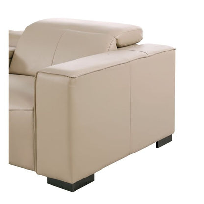 The Cortona – Beige Genuine Leather Dual Power Reclining Console Loveseat