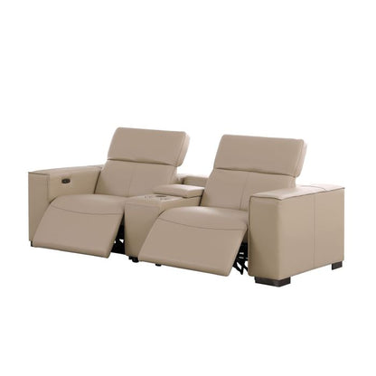 The Cortona – Beige Genuine Leather Dual Power Reclining Console Loveseat