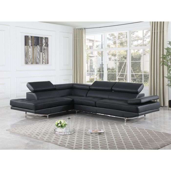 The Bellagio – Black Leather Left-Arm Facing Chaise Sectional