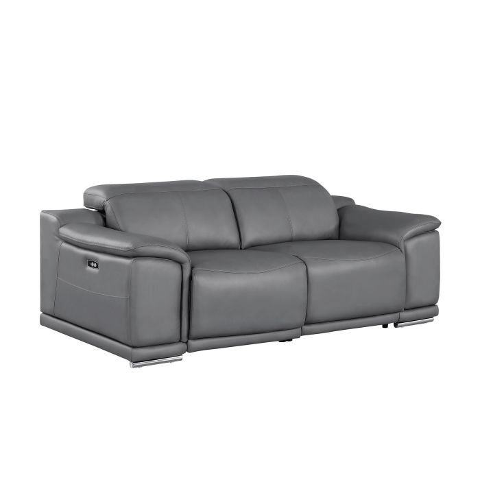 The Grayson – Dark Gray Genuine Leather Dual Power Reclining Loveseat