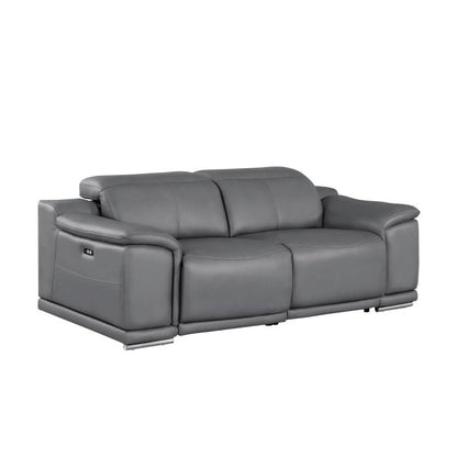 The Grayson – Dark Gray Genuine Leather Dual Power Reclining Loveseat