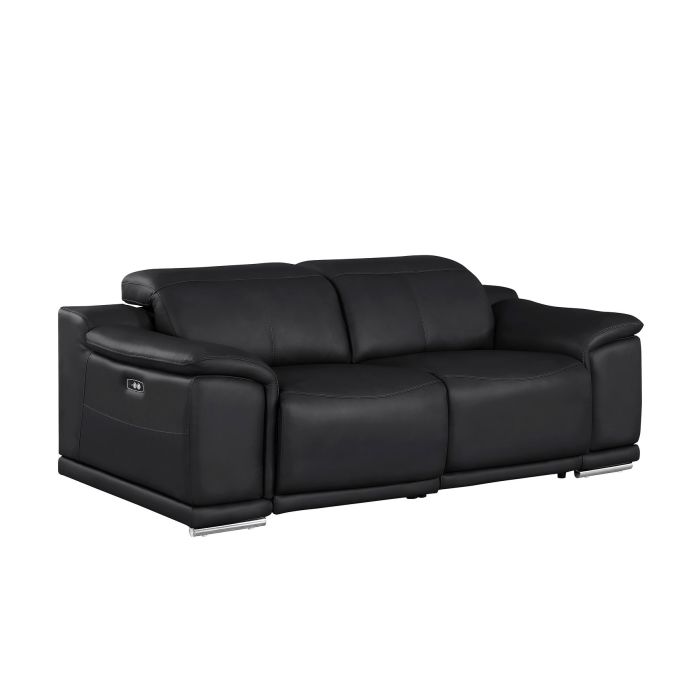 The Draven – Black Genuine Leather Dual Power Reclining Loveseat