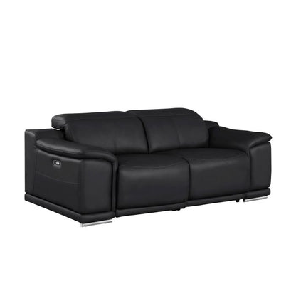 The Draven – Black Genuine Leather Dual Power Reclining Loveseat