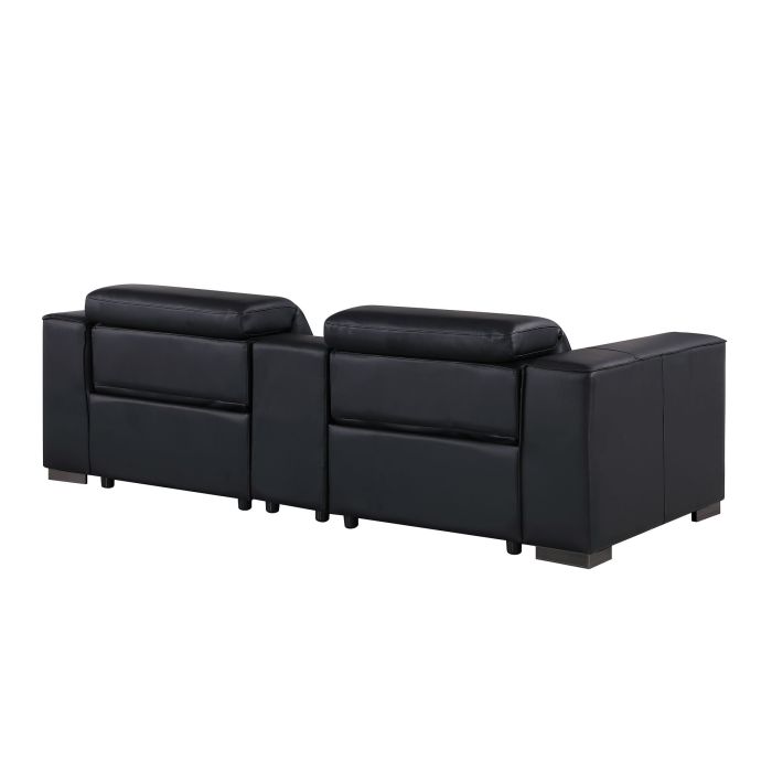 The Bellanova – Black Genuine Leather Dual Power Reclining Console Loveseat